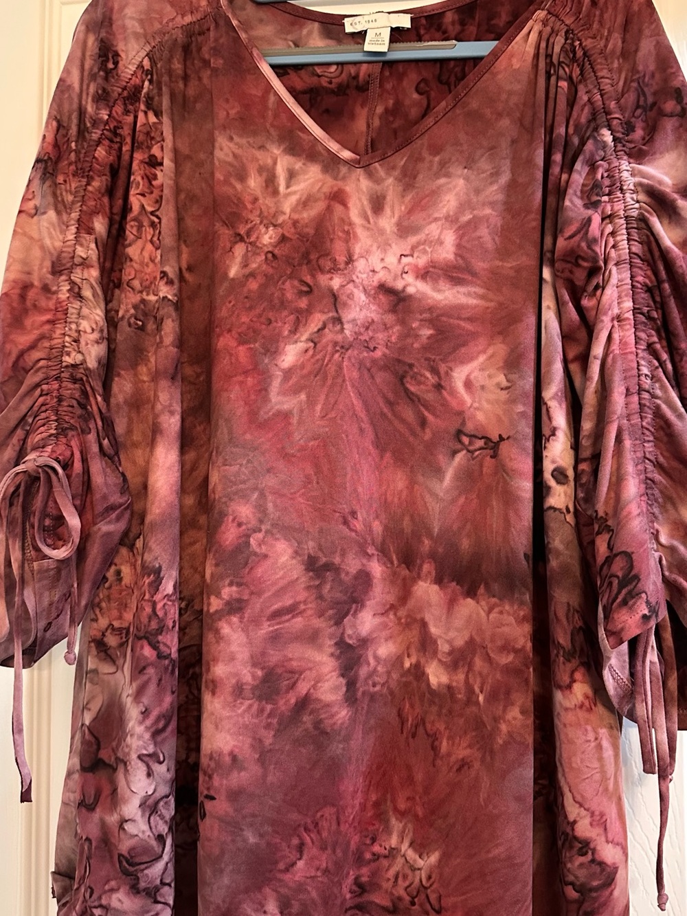 EST 1946 Boho Tie-Dye V-Neck Tunic Top - Plum Pink M/L